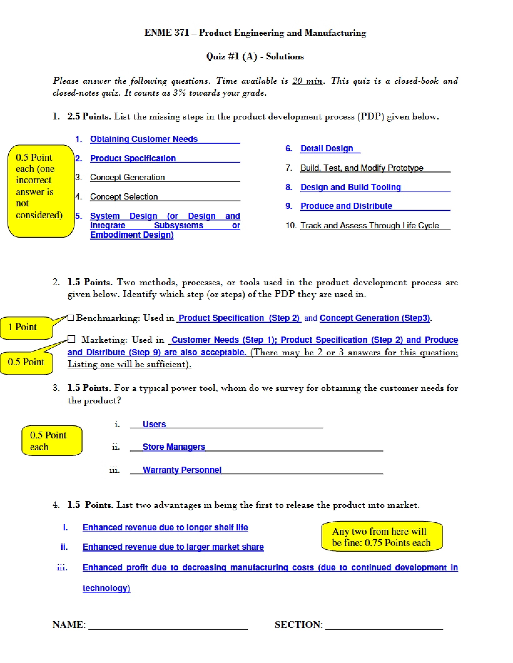 Solutions to Quiz 1A