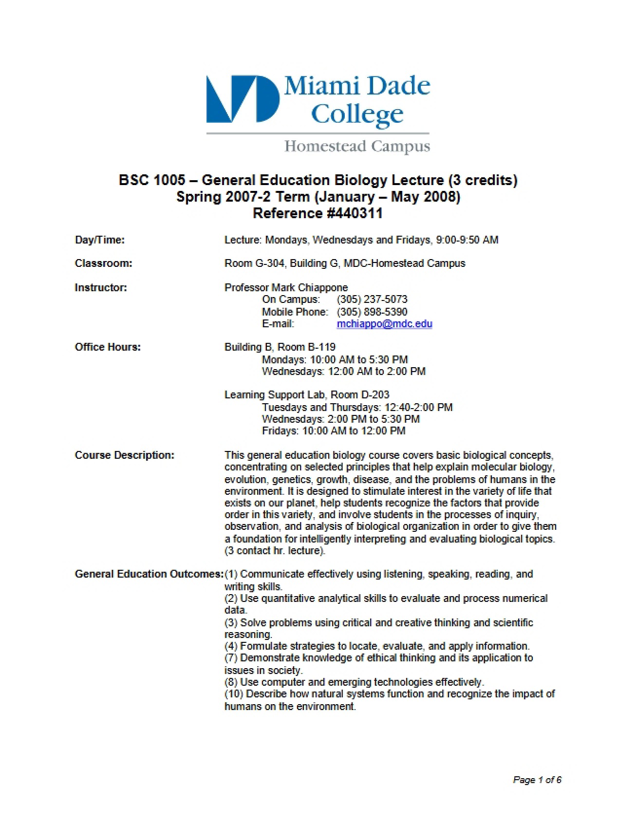 General Education Biology Syllabus