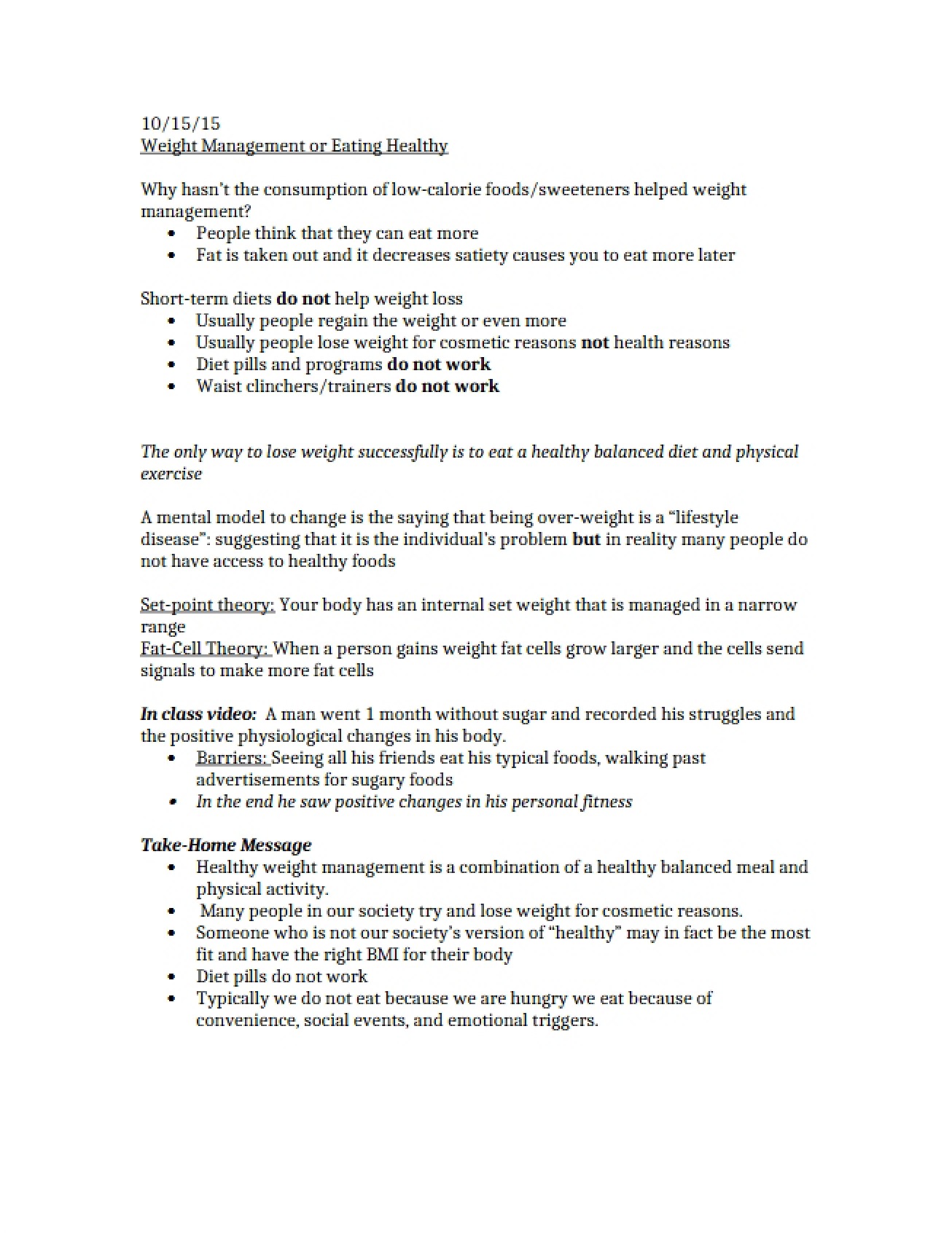 Management of Weight