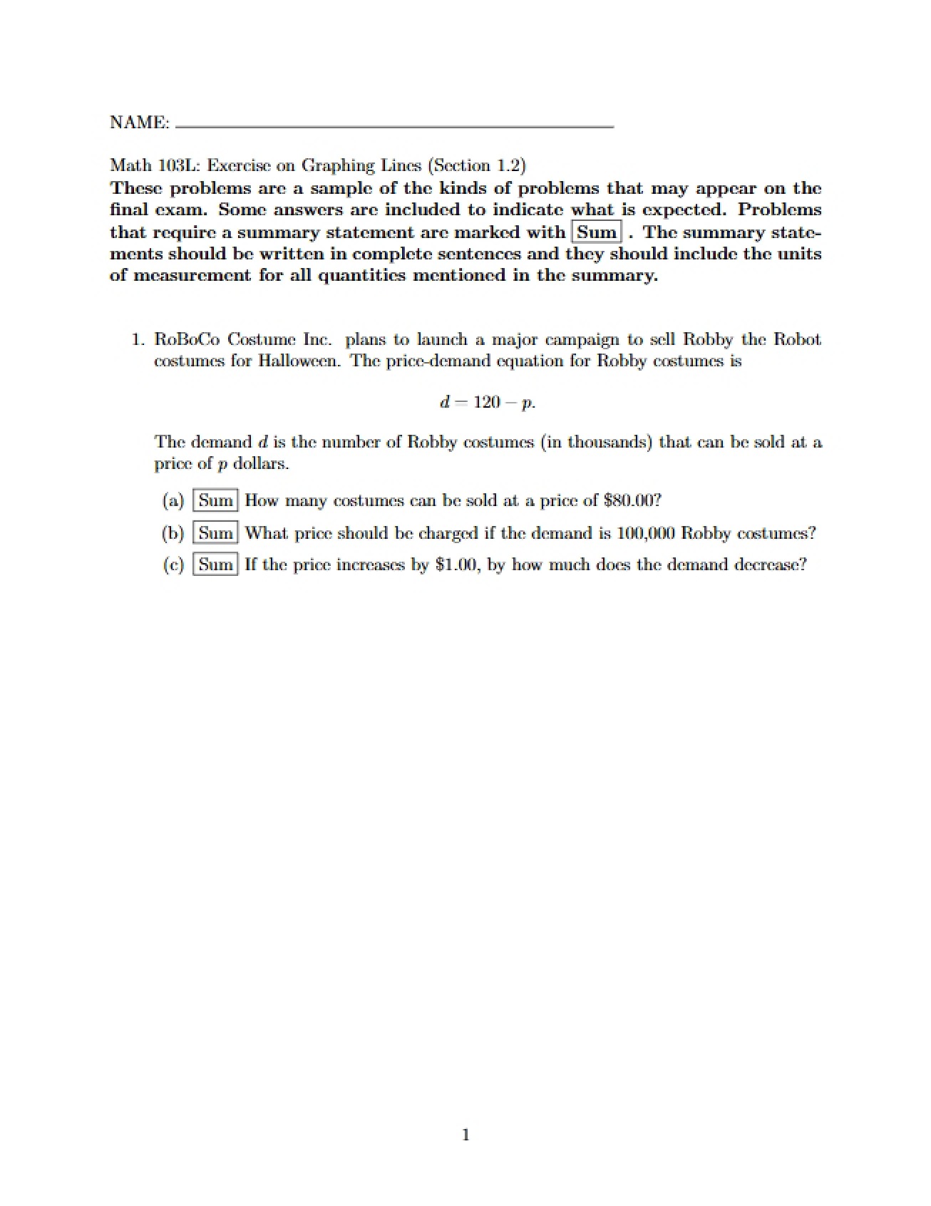 Graphing Lines Exercise