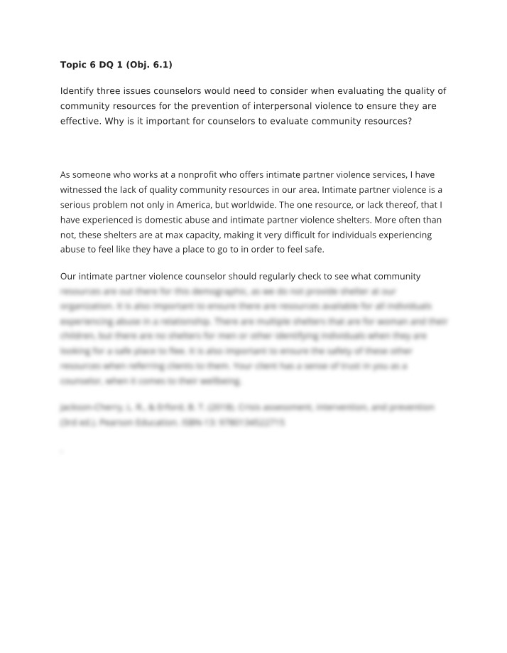 Community Resources Evaluation for Interpersonal Violence