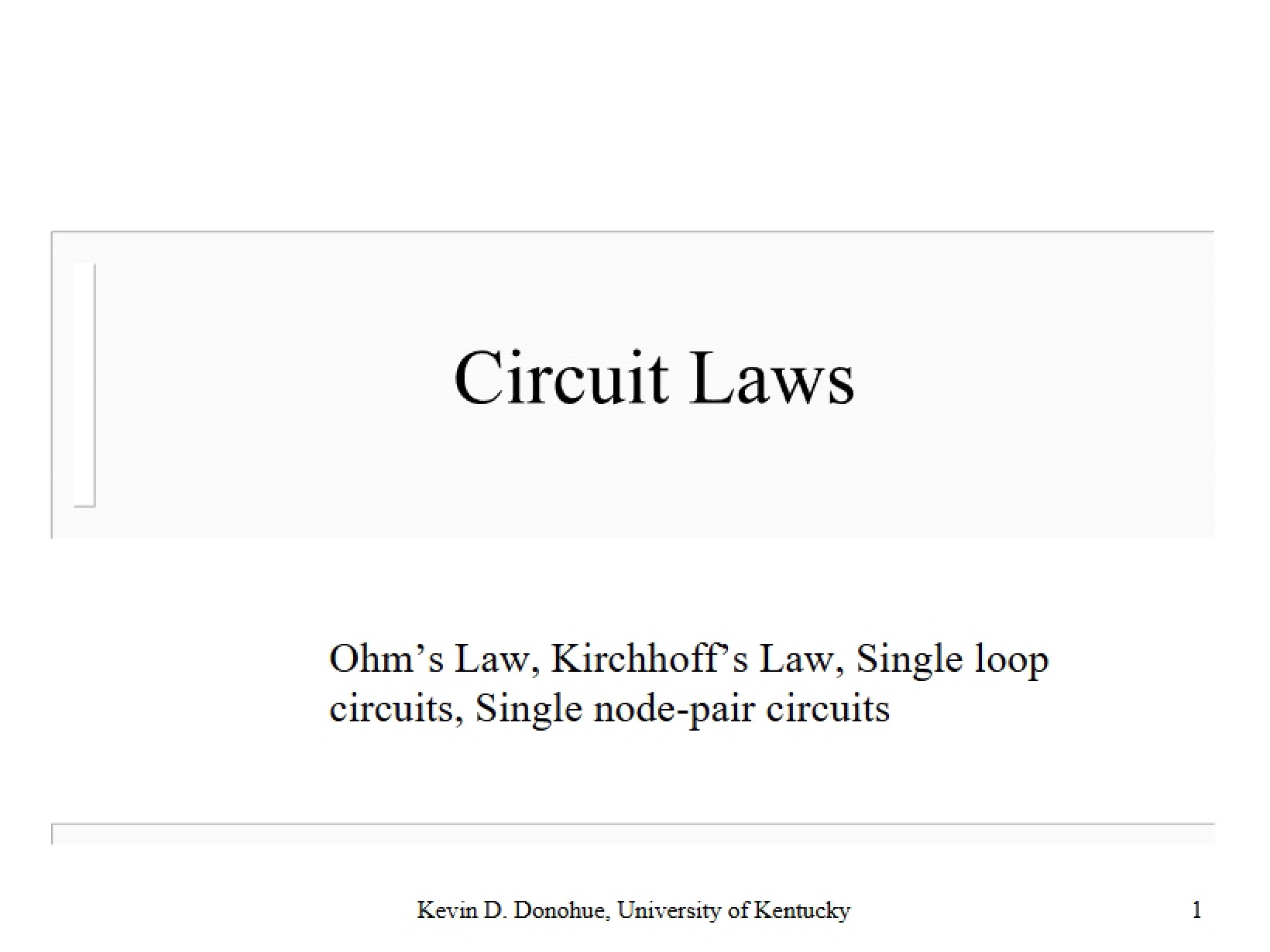 Laws of Circuits