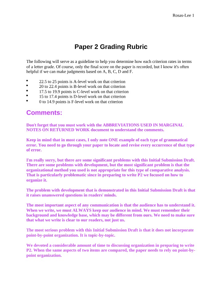 Grading Rubric for Paper 2