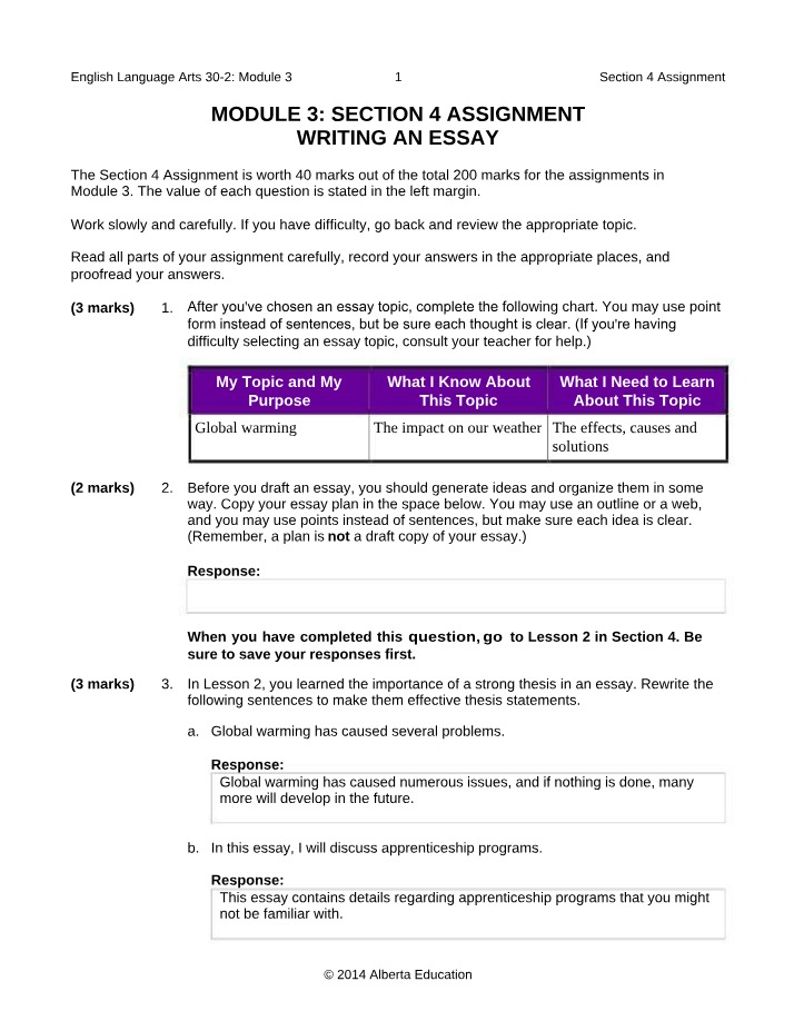 Writing an Essay on Global Warming - English Language Arts 30-2