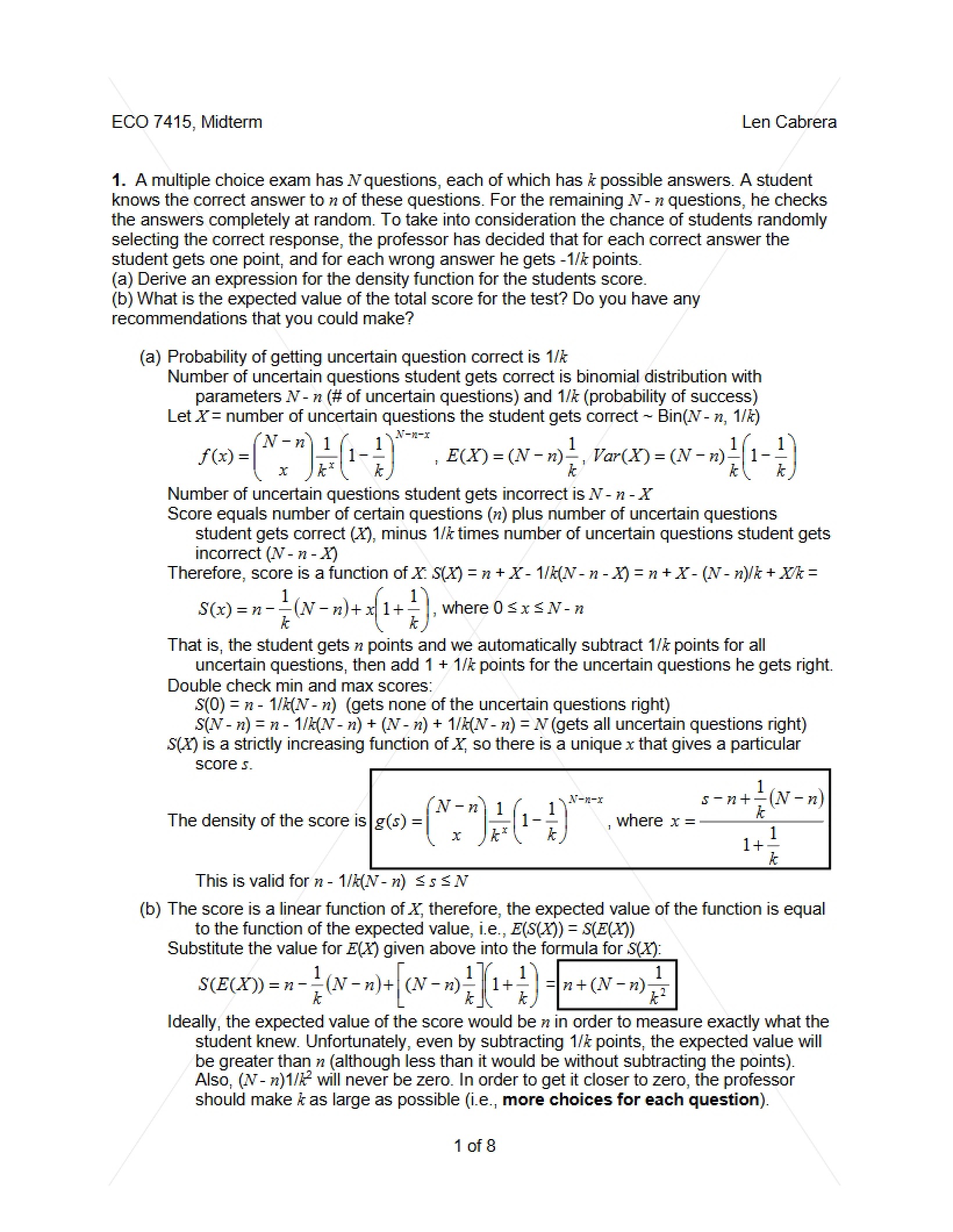 Midterm for Statistics