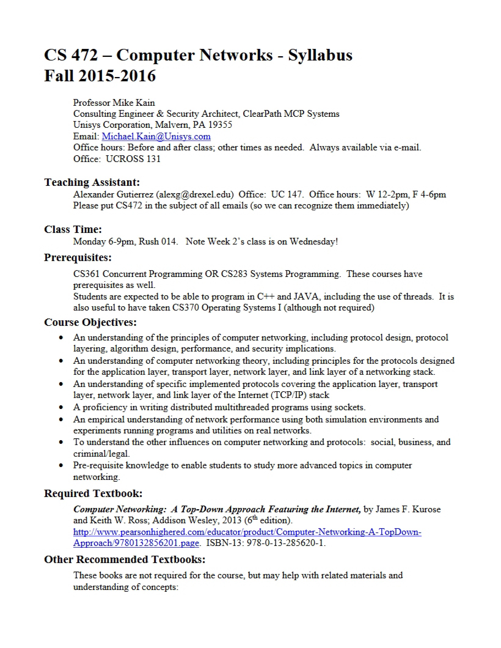 Syllabus for Computer Networks