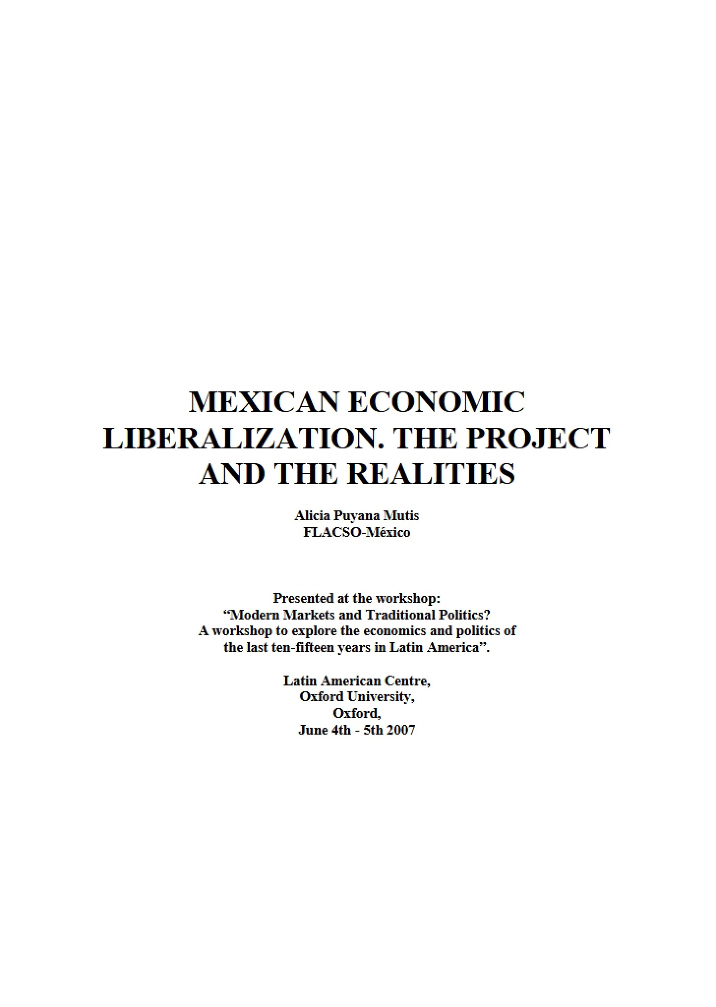 Realities of Economic Liberalization in Mexico