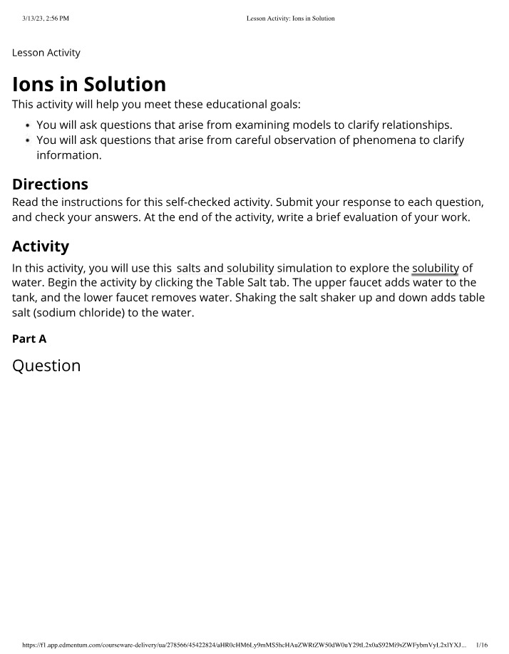 Ions in Solution Lesson Activity