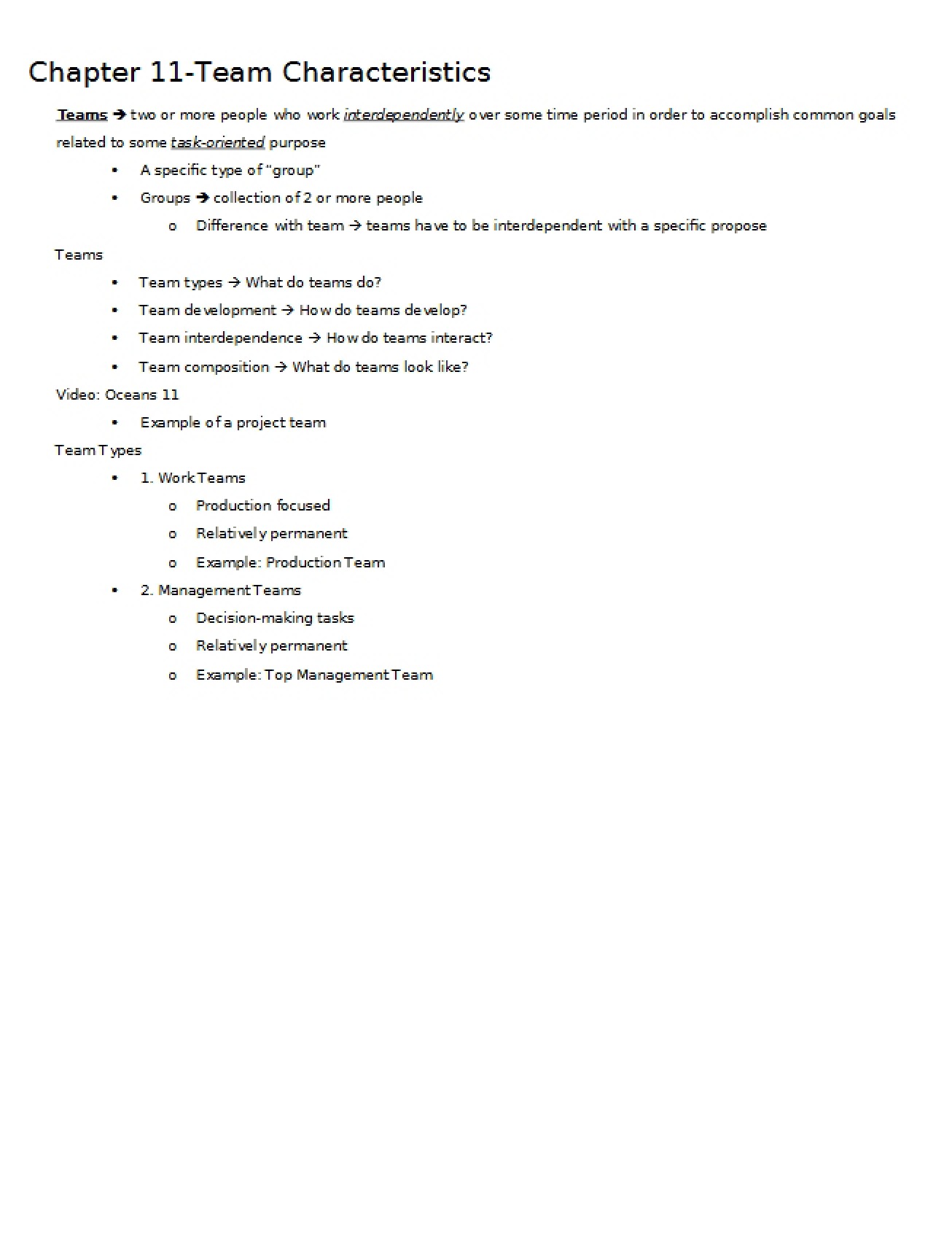 Chapter 11 Team Characteristics