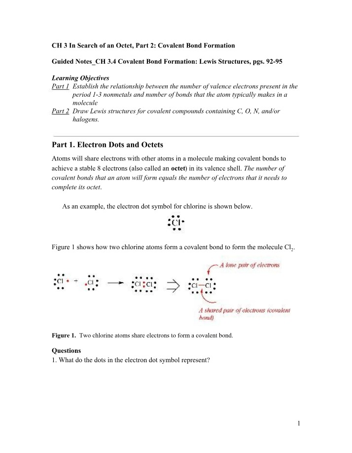 Covalent Bond Formation - In Search of an Octet (Part 2)