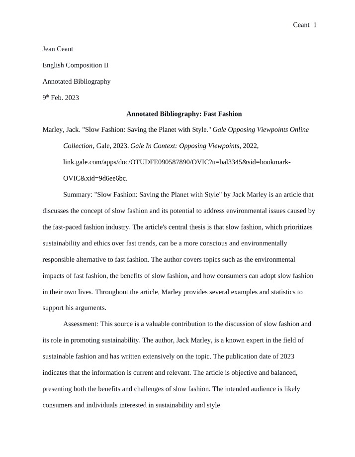 Fast Fashion - Annotated Bibliography