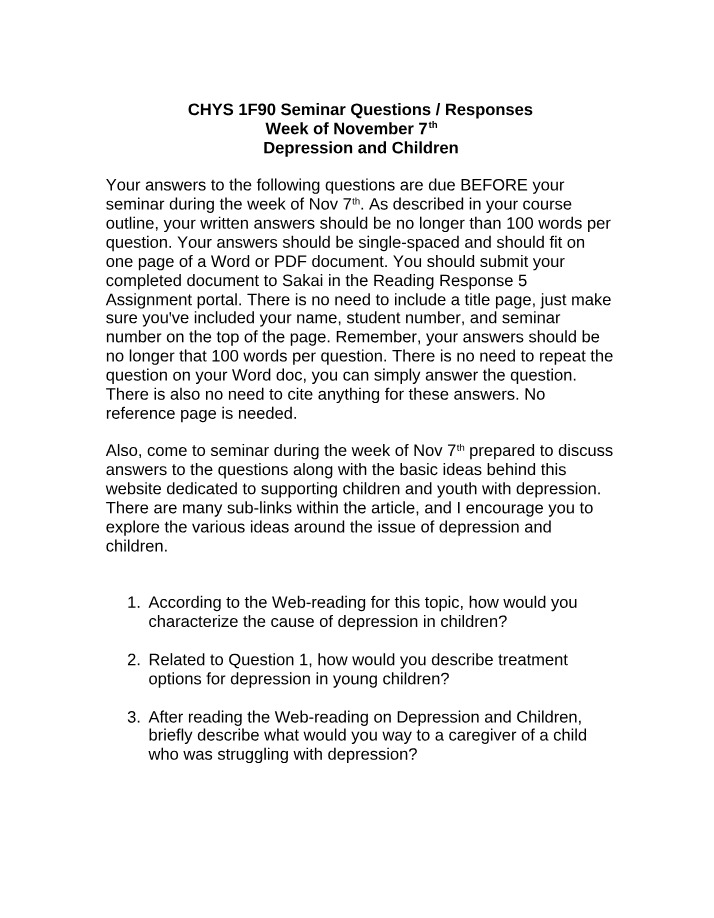 CHYS 1F90 - Seminar Questions and Responses