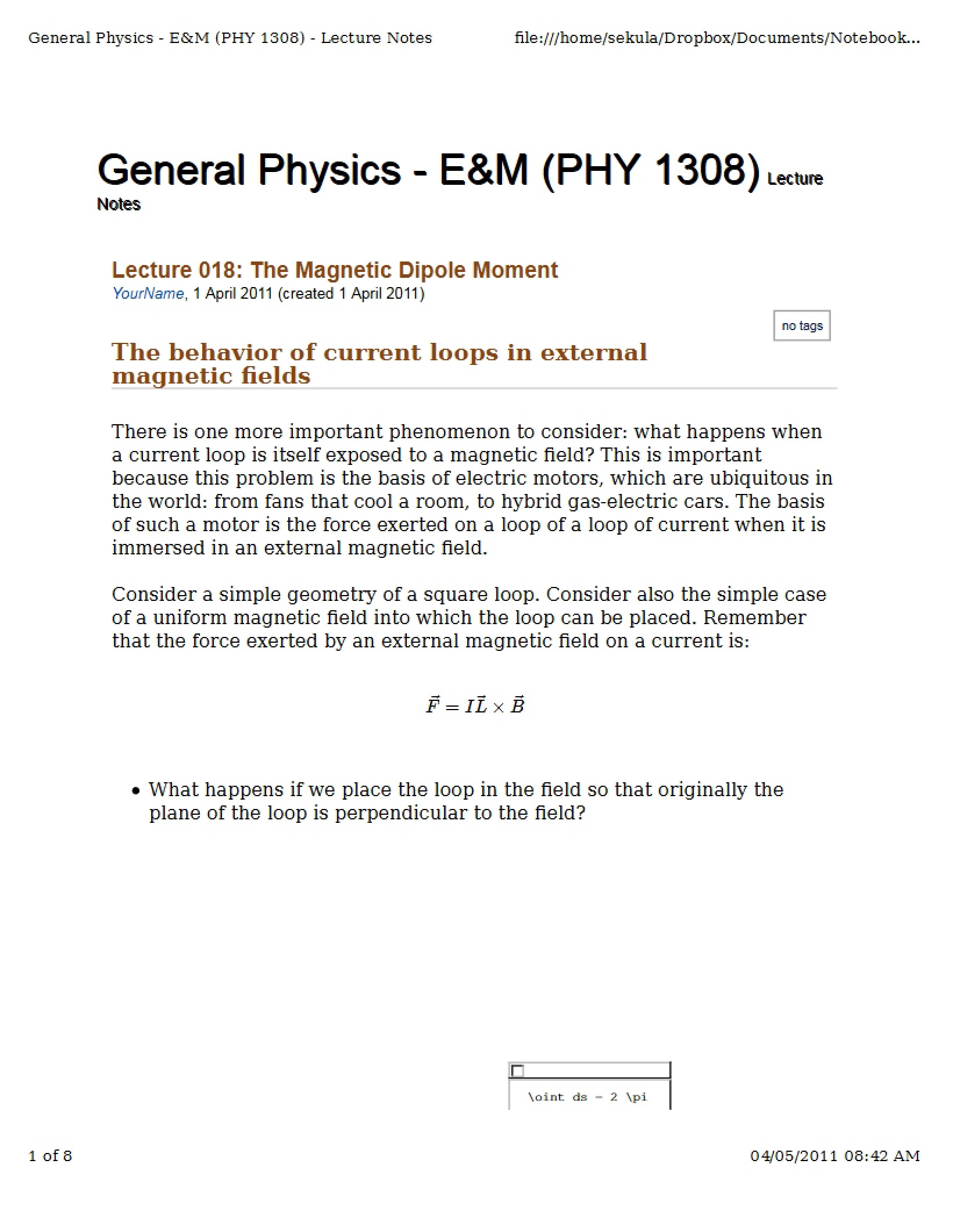 Dipole Moment (Magnetic)