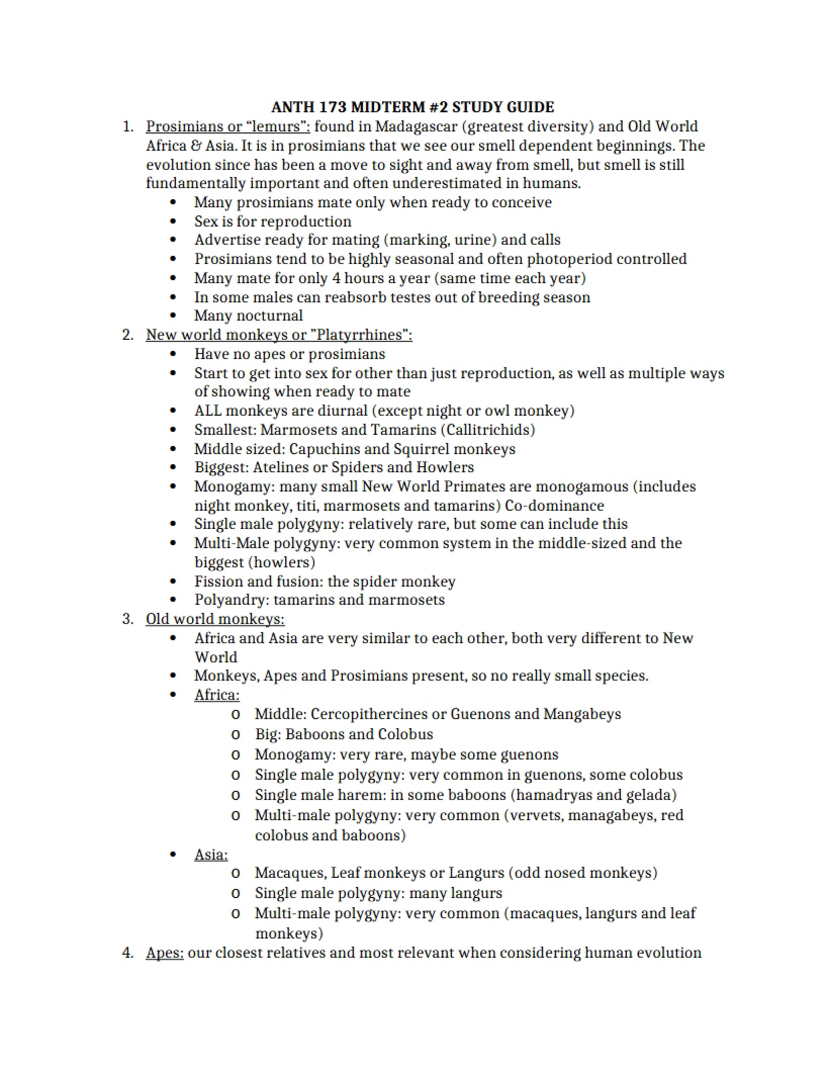 Study Guide for Second Midterm