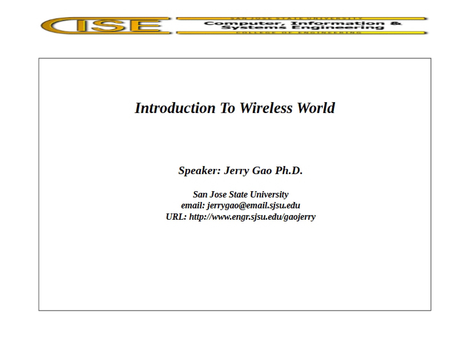 Wireless World An Introduction