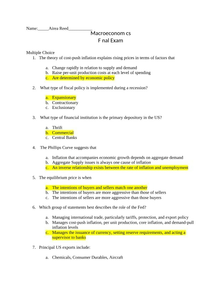 Final Exam - Macroeconomics