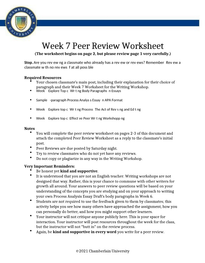 Writing Workshop and Analysis Worksheet for Week 7