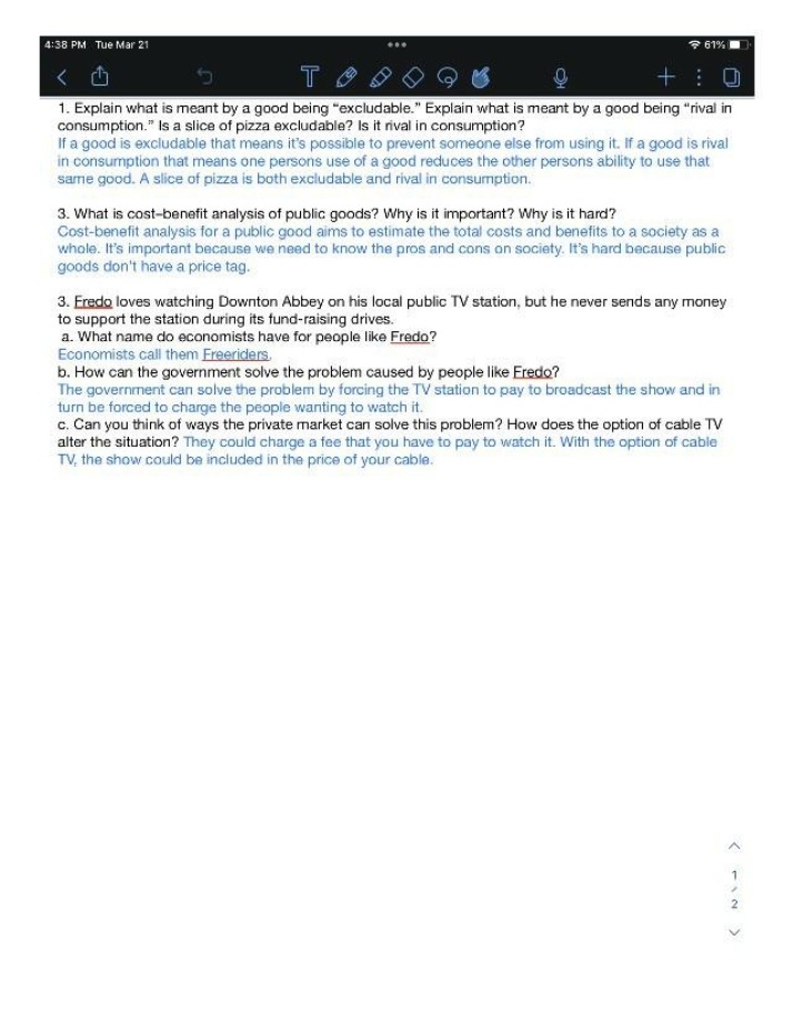 Questions and Answers on Public Goods and Externalities