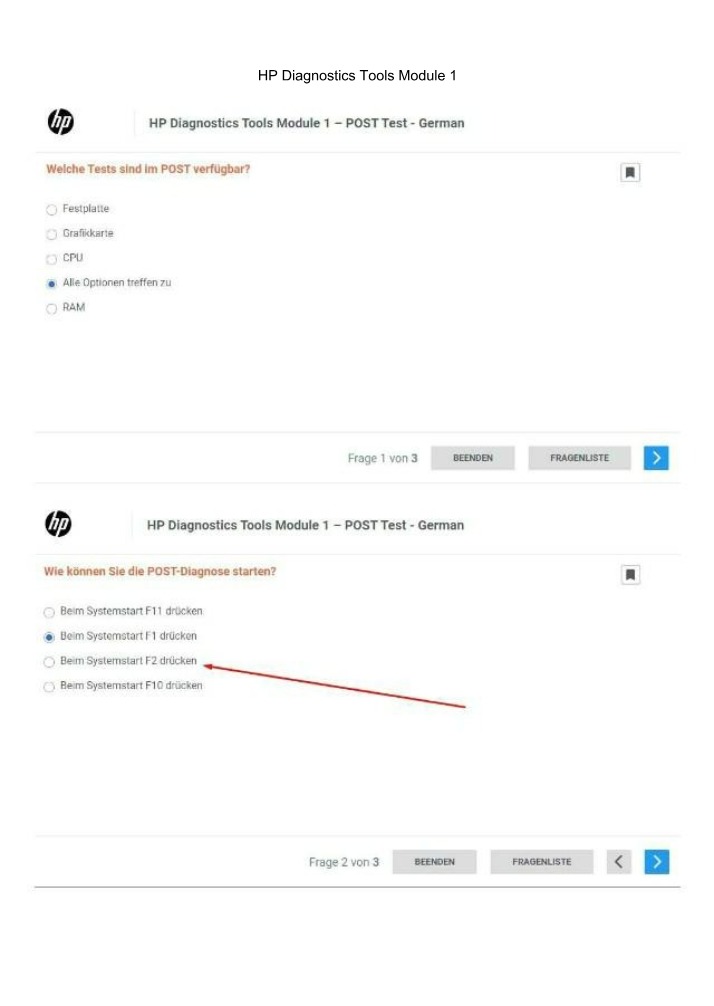 Module 1 Post-Test - HP Diagnostics Tools (German)