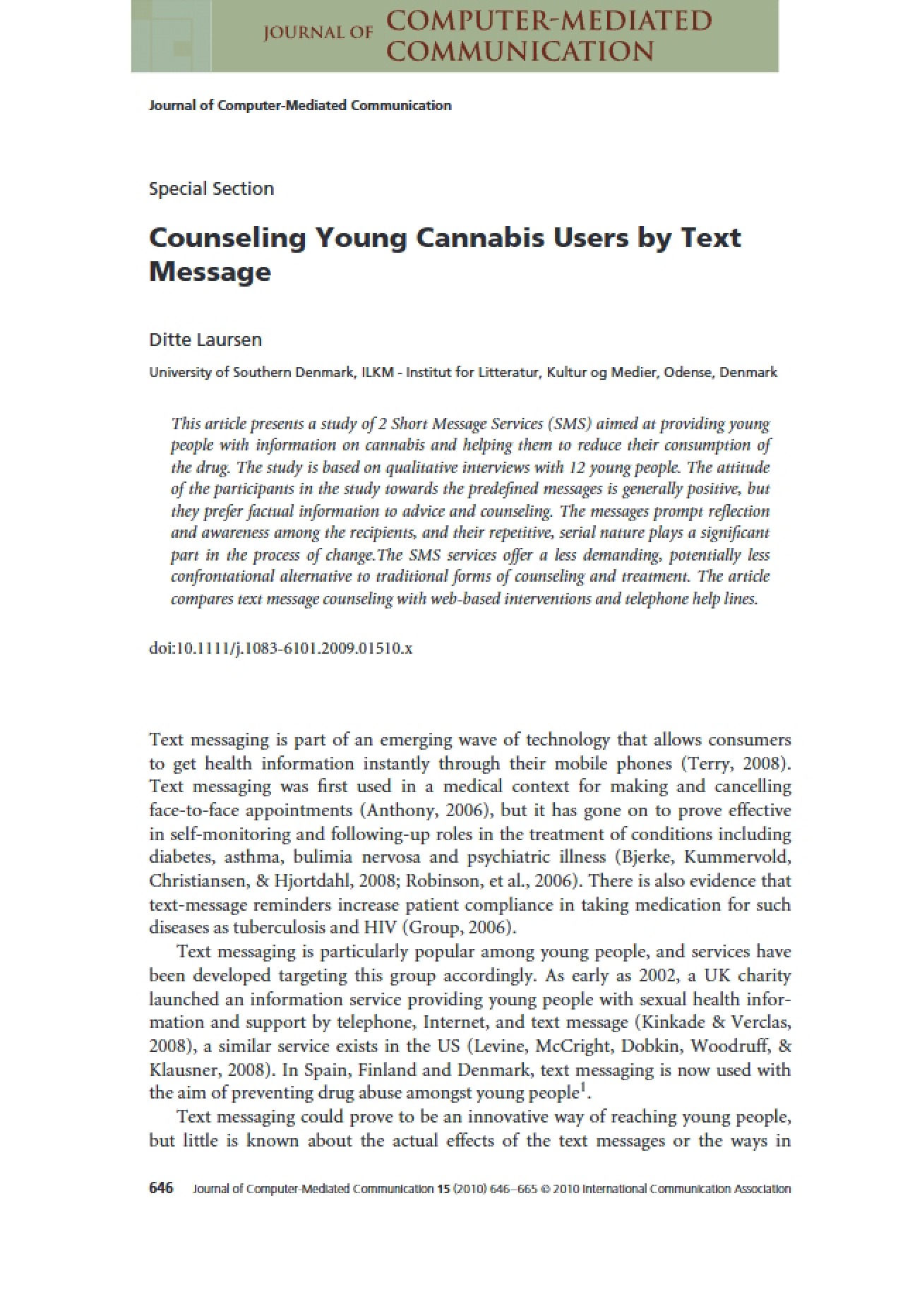Text Messaging Interventions for Cannabis Use