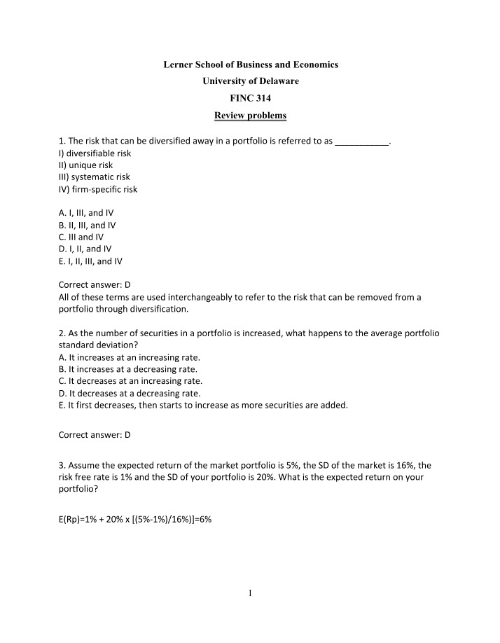 Review Problems for FINC 314