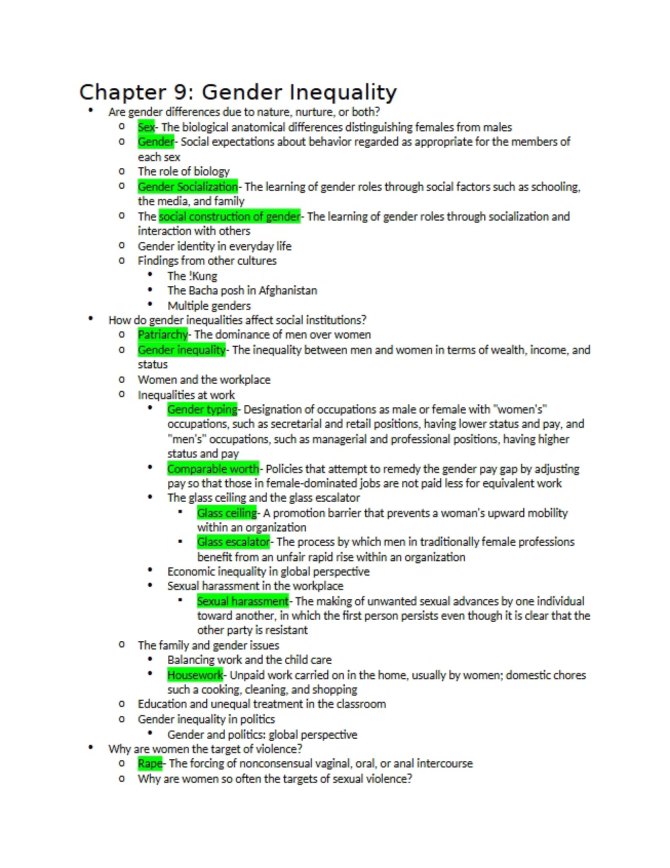 Gender Inequality Ninth Chapter