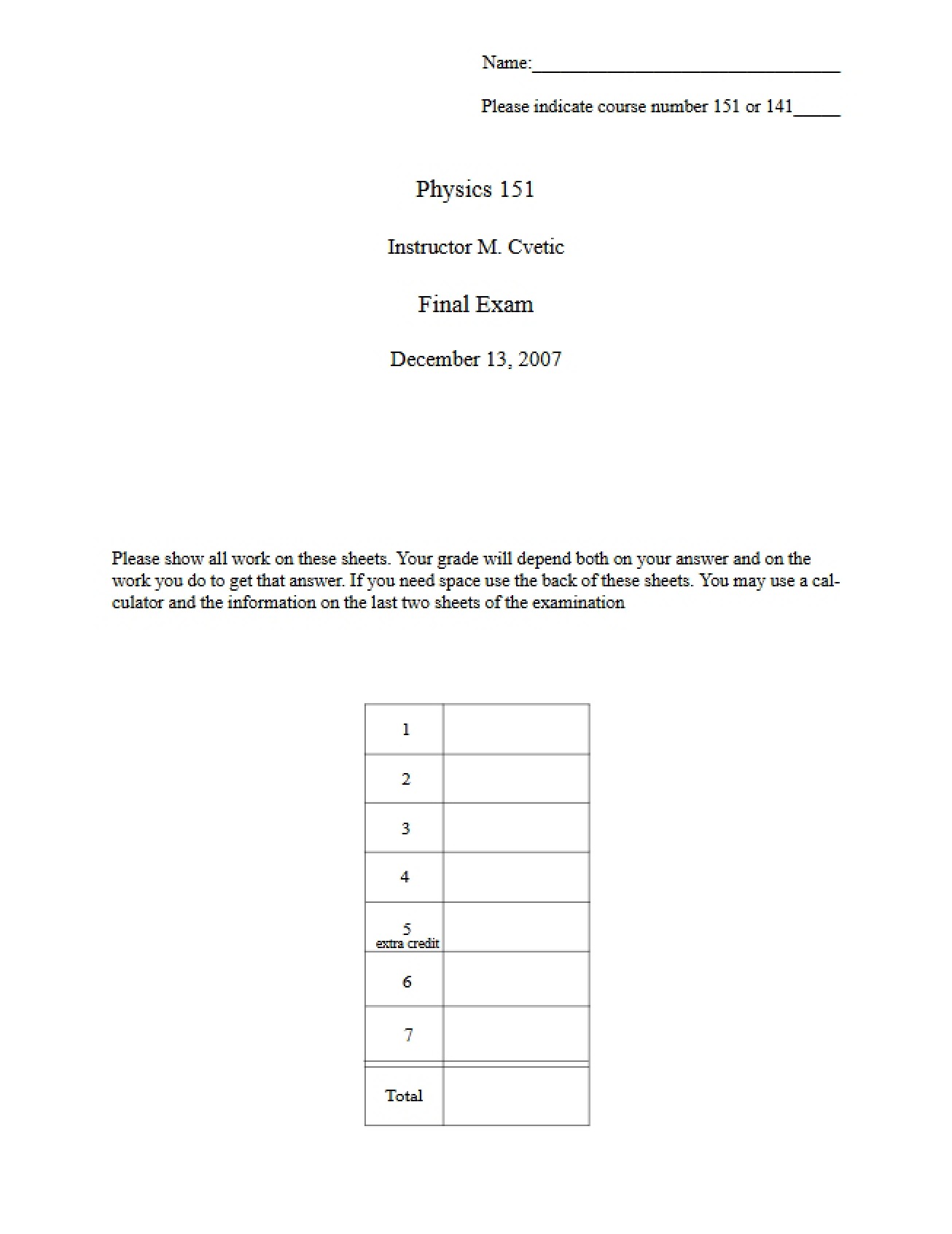 Final Exam (Fall 2007)
