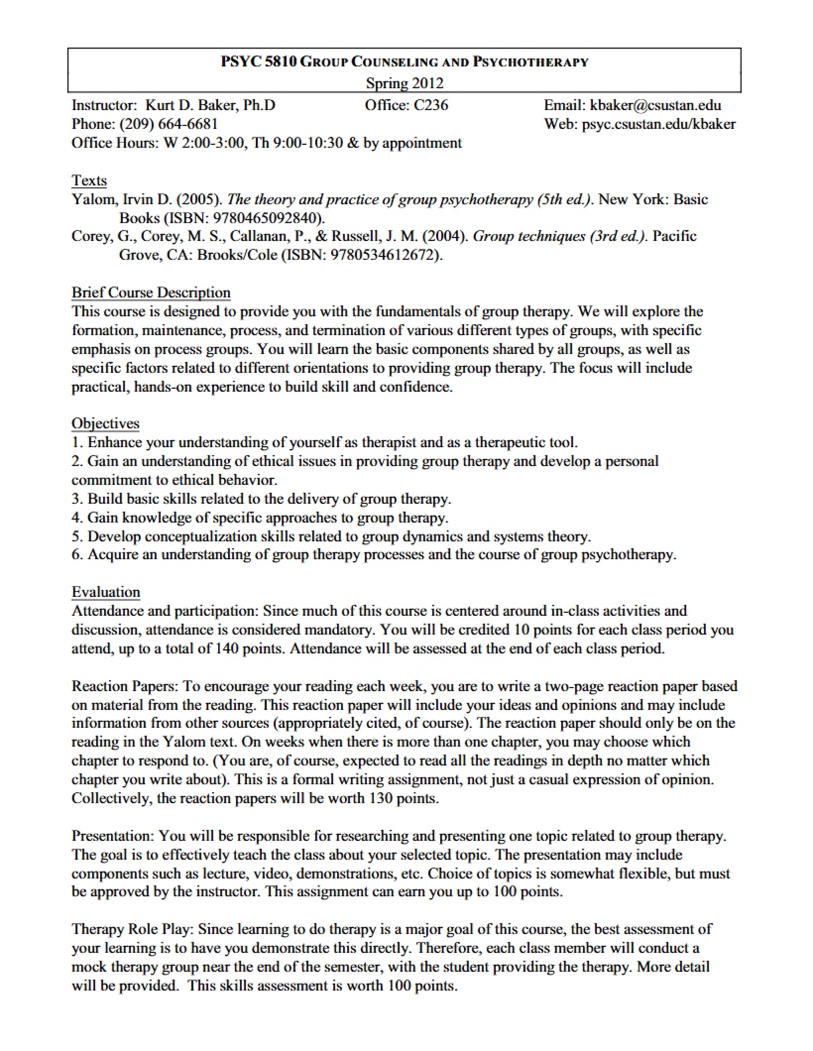 Psychotherapy Seminar Syllabus