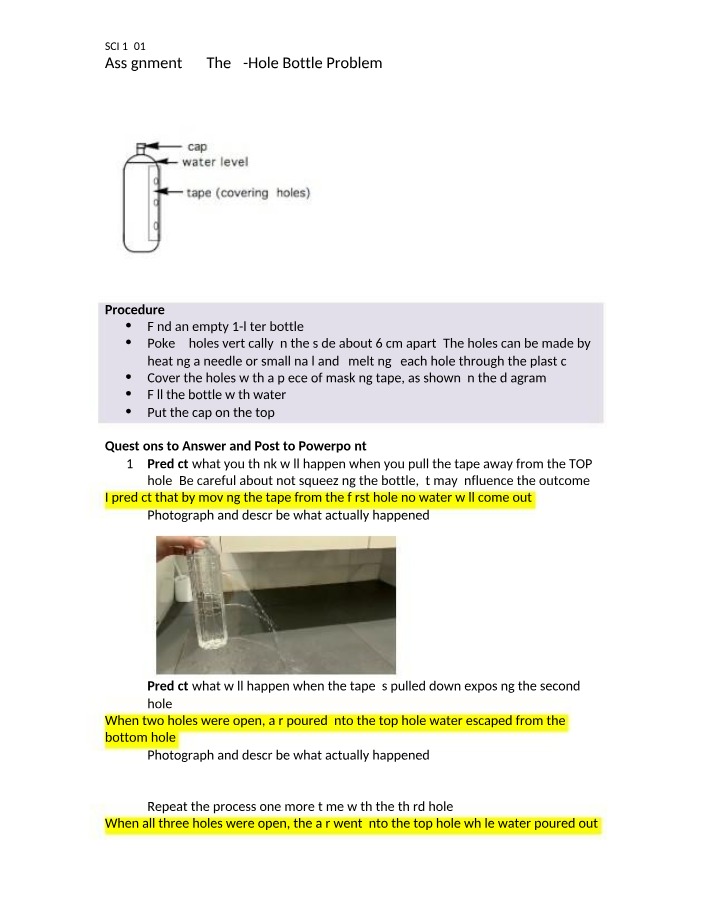 3-Hole Bottle Problem