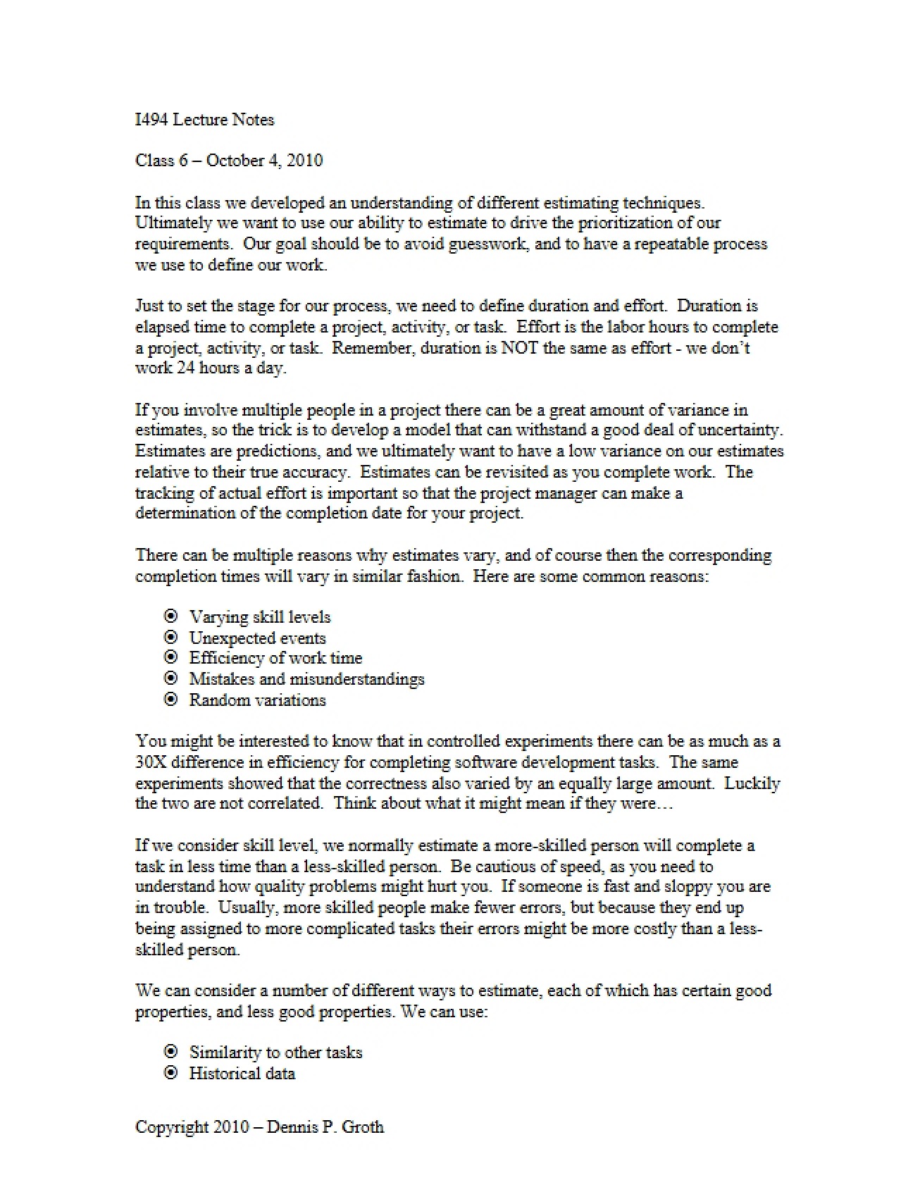 Lecture Notes Class Six