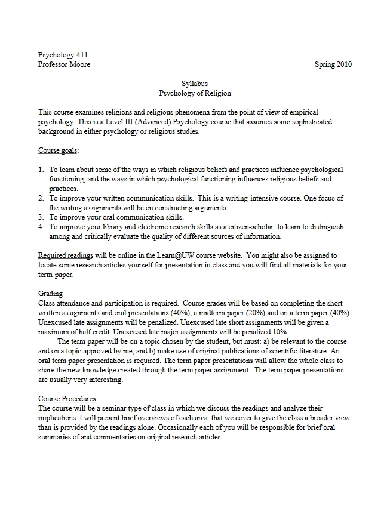 Syllabus for Psychology 411