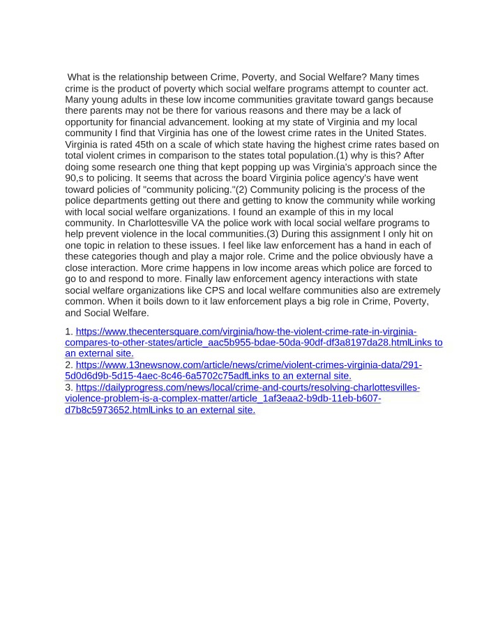 Impact of Crime on Social Welfare and Poverty in Virginia