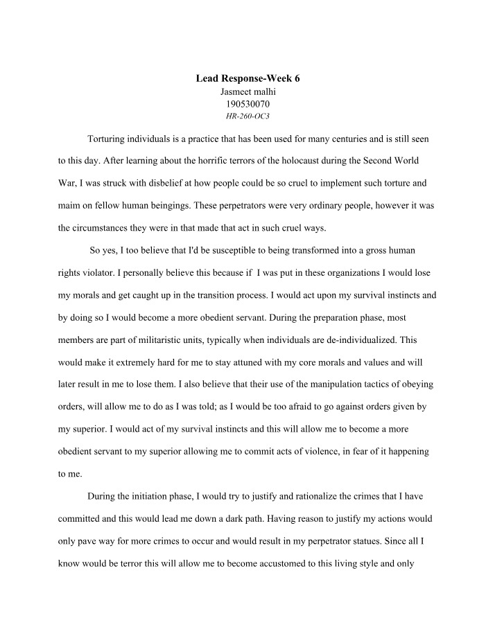 Week 6 Lead Response