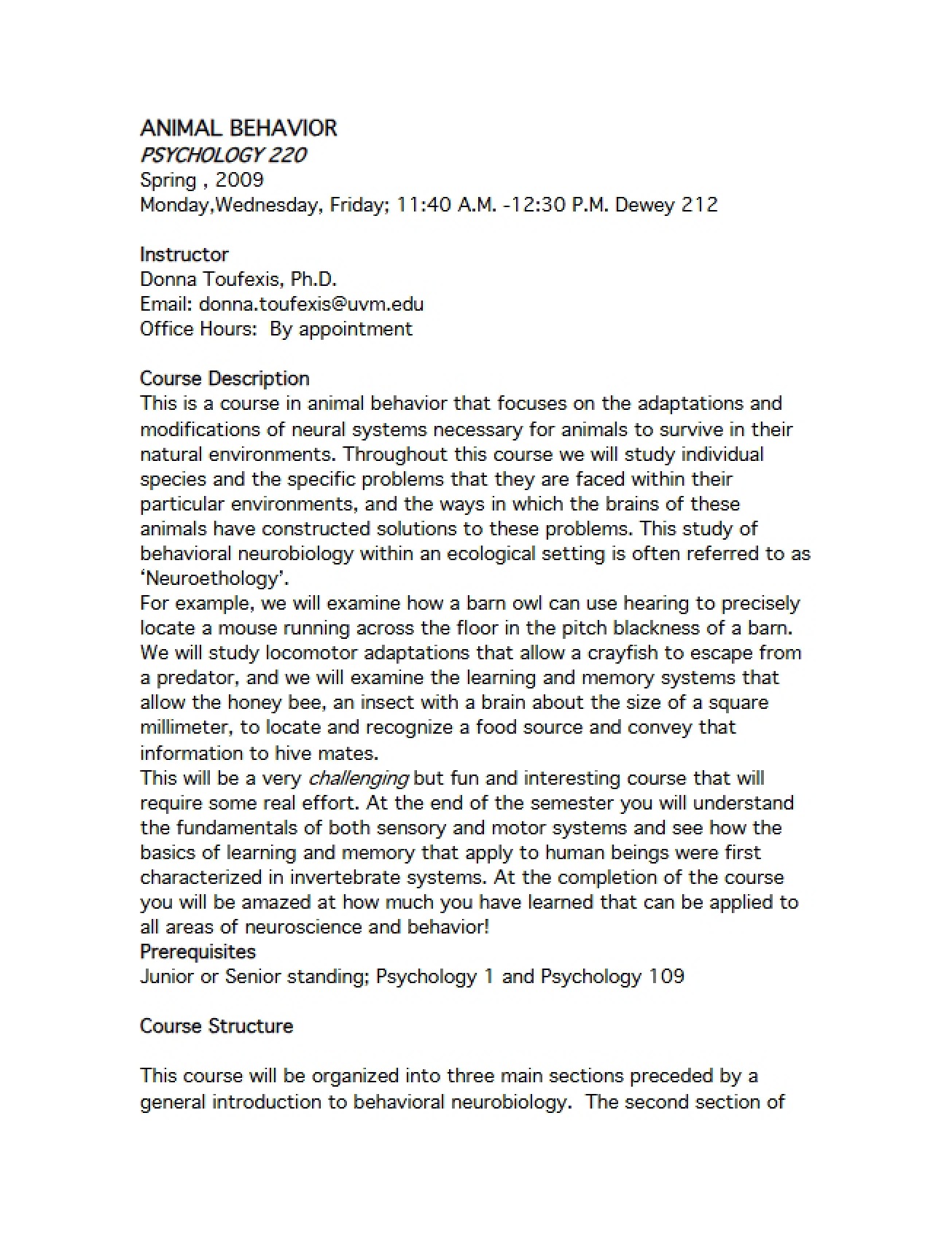 Animal Behavior Syllabus
