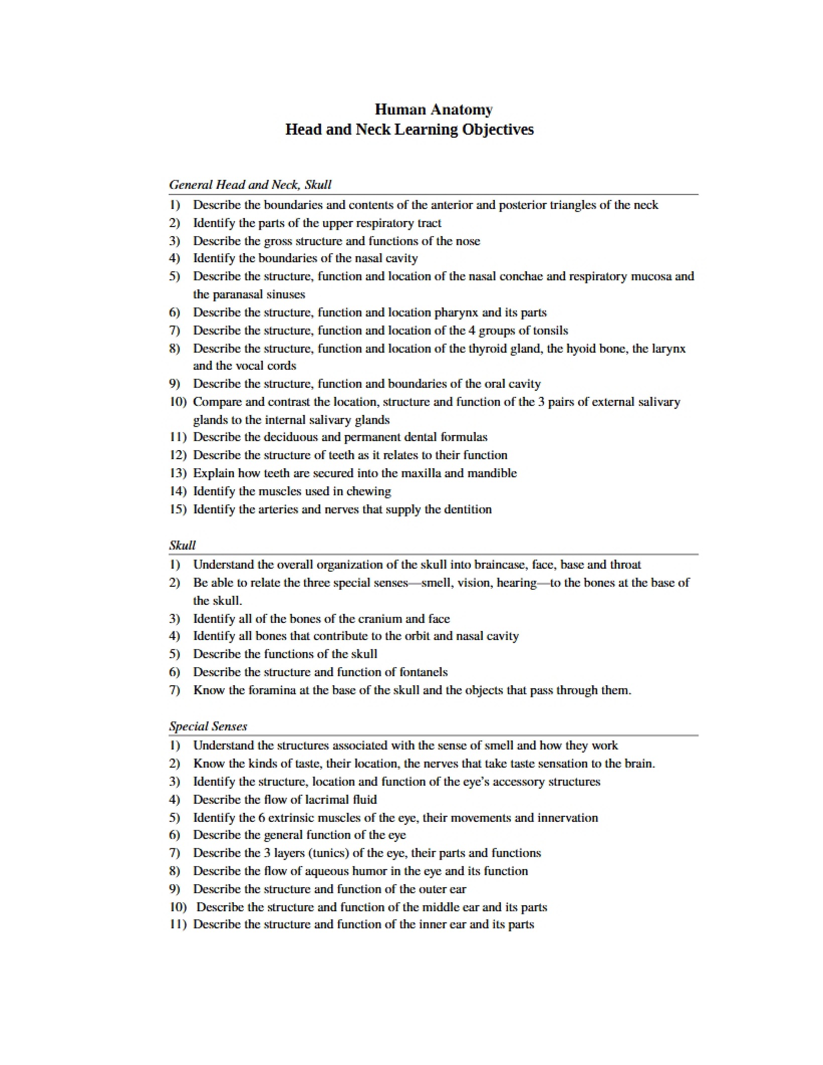 Head and Neck Learning Objectives Human Anatomy