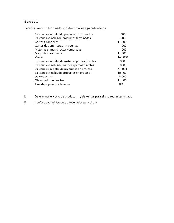 Ejercicios de Costeo de Producción y Estado de Resultados