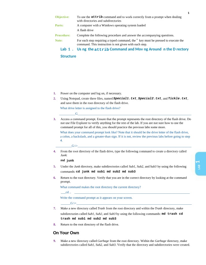 Lab 15.3 - Using Attrib and Navigating Directories