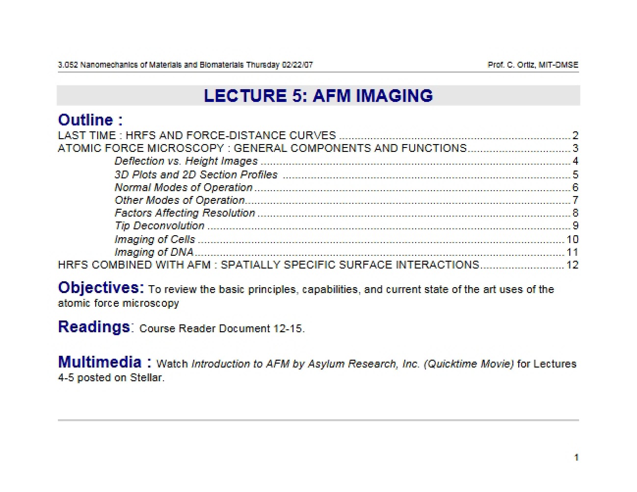 Nanomechanics Lecture Notes