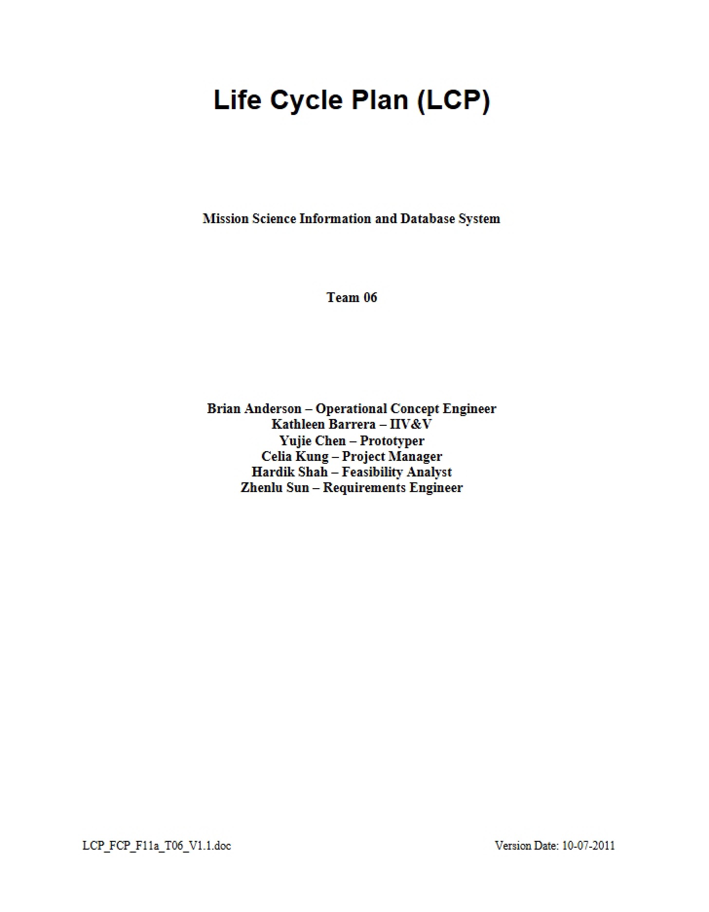 Final Plan Life Cycle Plan (Team 06 v1.1)