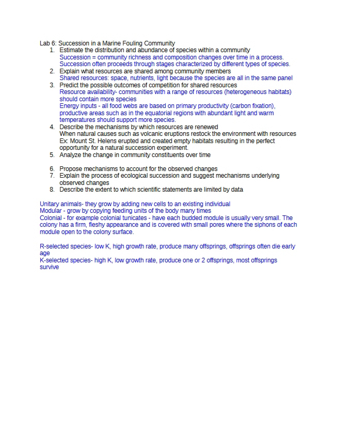 Study Guide for the Lab Practical (Lab 6)