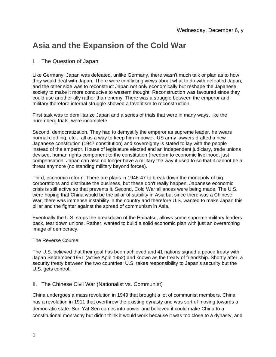Cold War Expansion in Asia