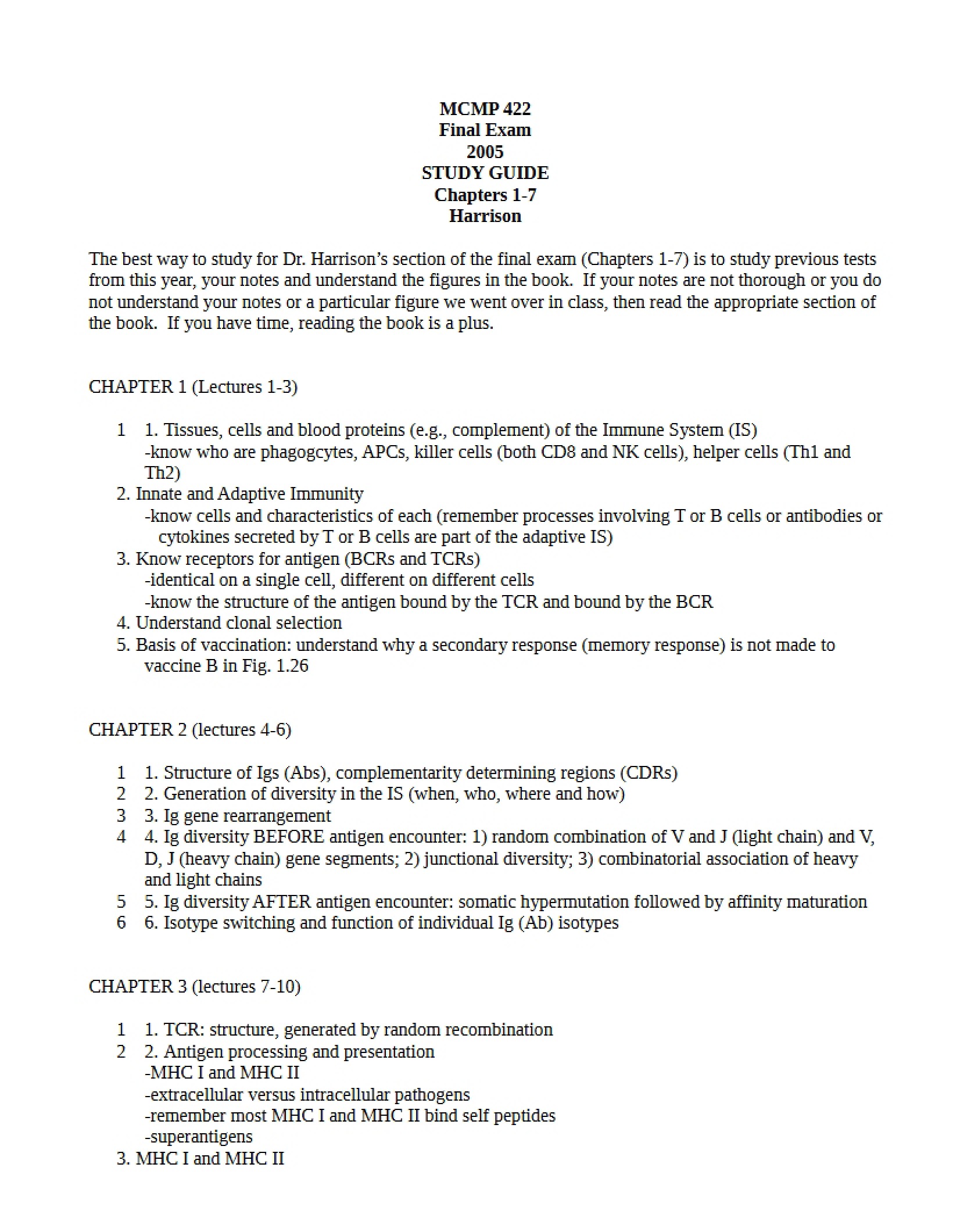 Guide for Immunology Study