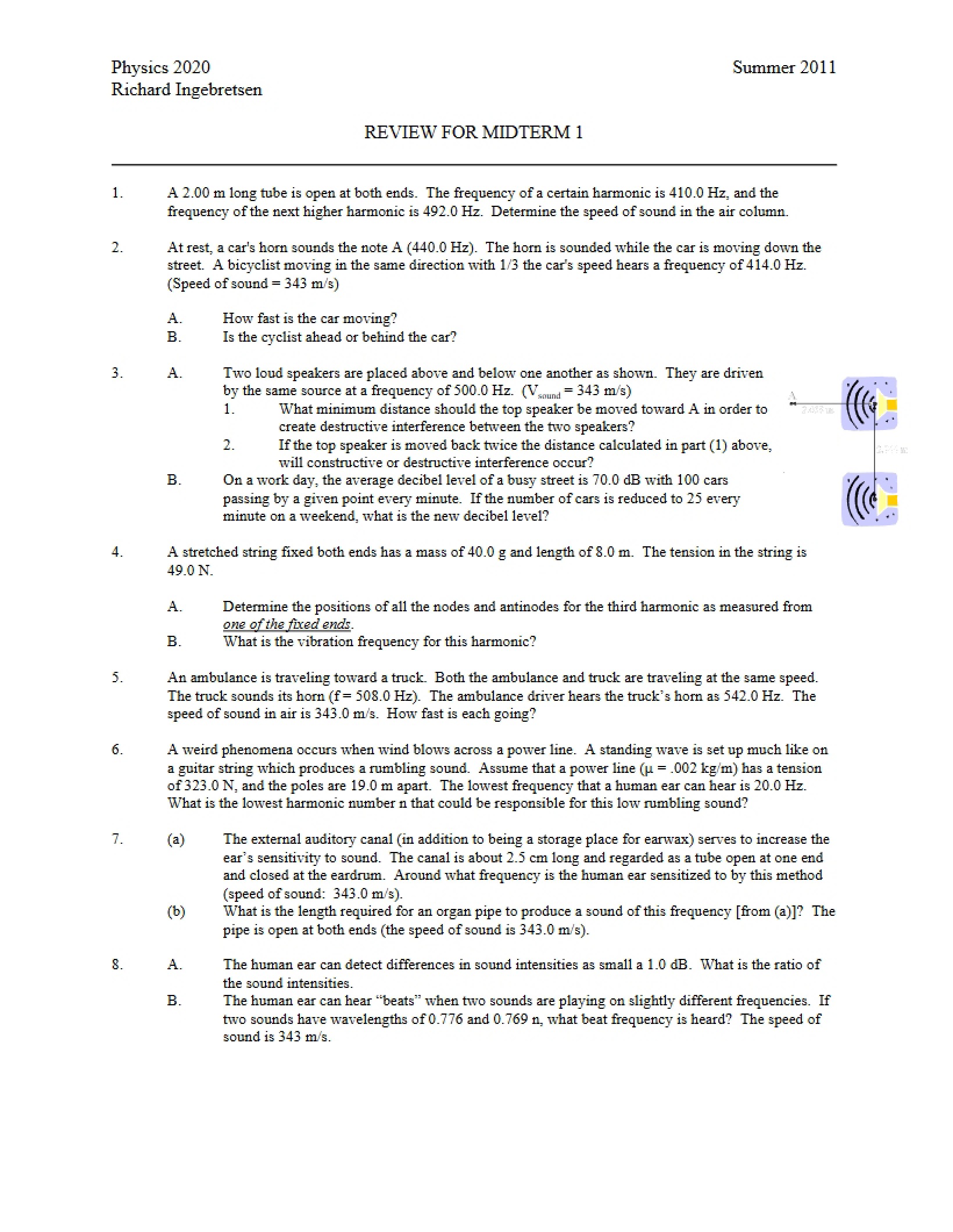 Midterm One Review Physics 2020