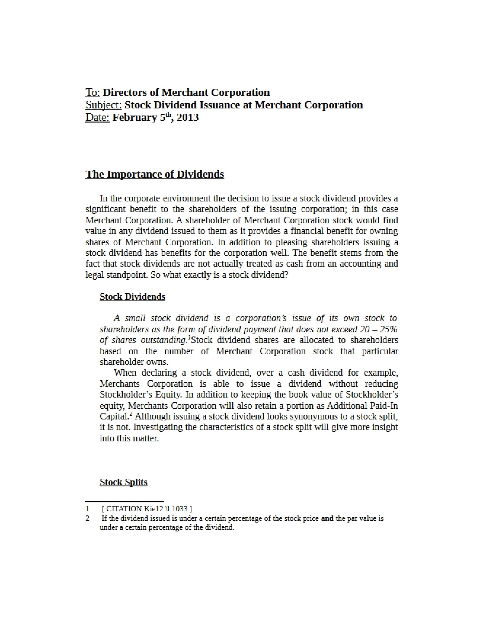 First Memorandum