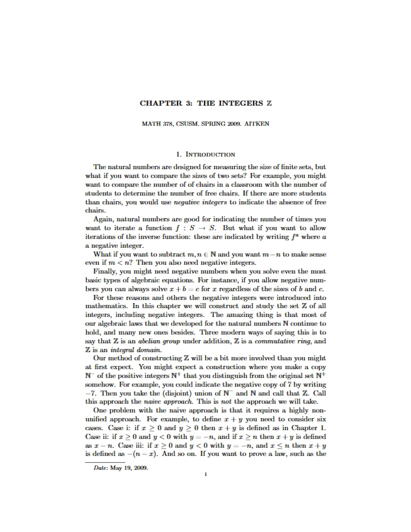 Integers (Chapter Three)