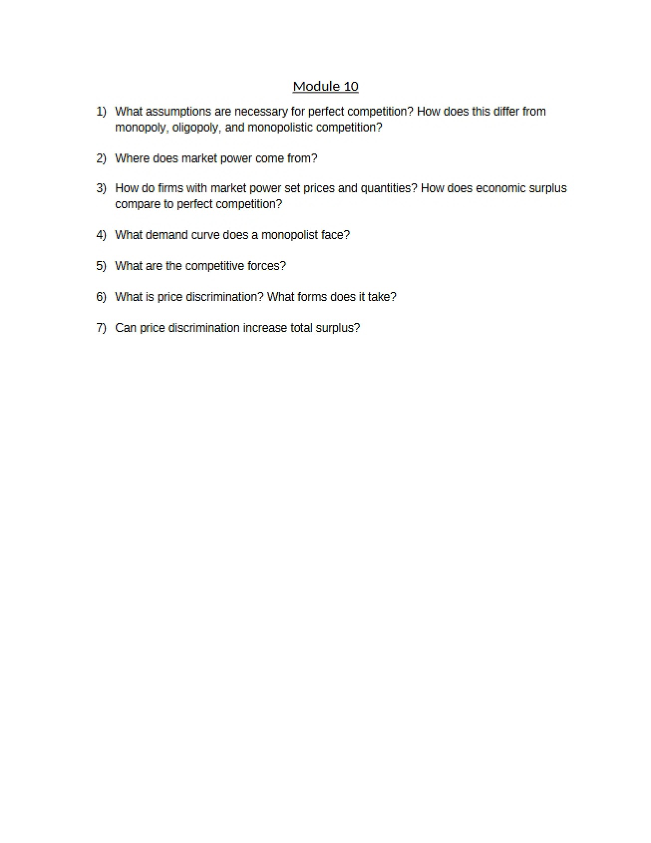 Set of Review Questions for the Tenth Module