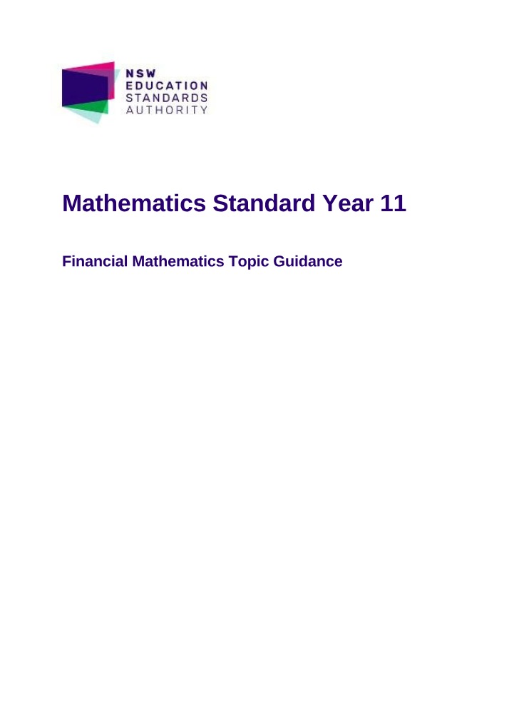 Year 11 Mathematics Standard - Financial Mathematics Topic Guidance