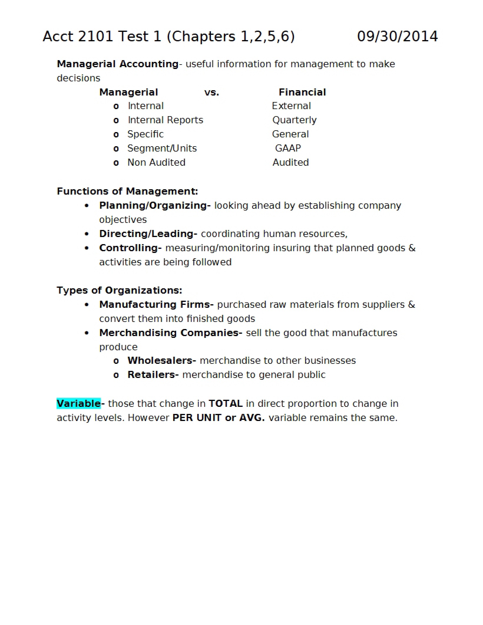 Intro to Managerial Accounting