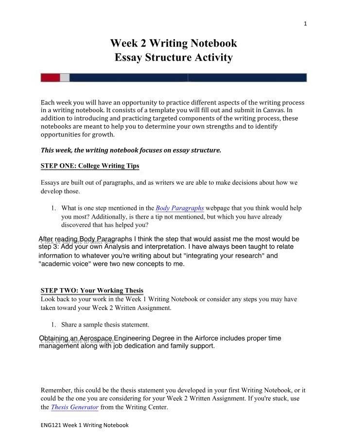 Essay Structure Activity - Week 2 Writing Notebook