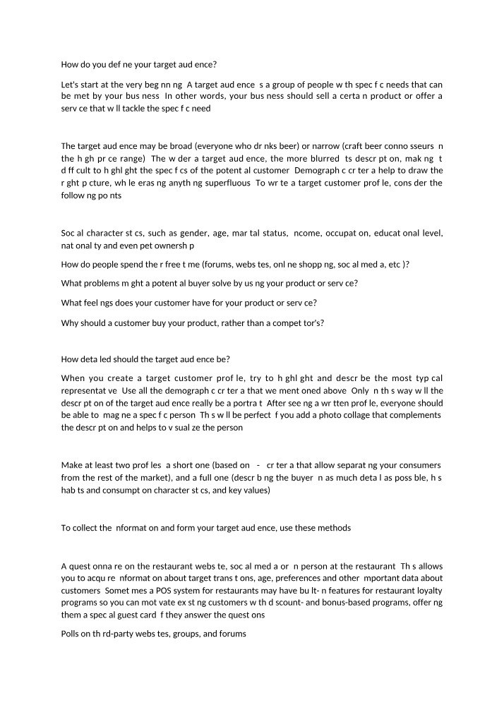 Marketing Notes - Defining Target Audience
